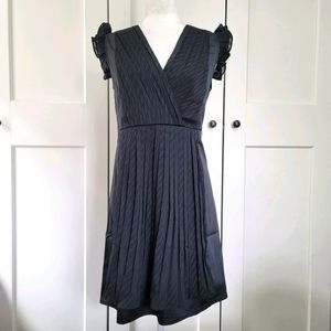 C.Luce black pleated vneck dress